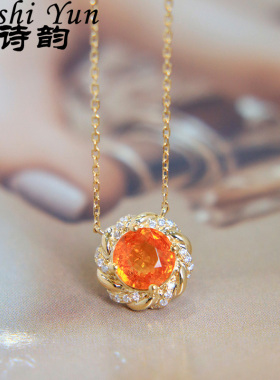 帕诗韵精致优雅淑女风镶嵌芬达色锆石项链s925纯银暖色颈部饰品女