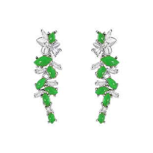 新款S925银镶嵌天然高冰玉髓帝王绿耳钉女士奢华精美高级长款耳饰