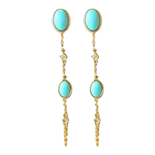 帕诗韵s925银镀18K金仿绿松石耳坠长款流苏耳钉女高级感轻奢耳饰