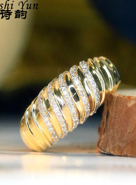 帕诗韵S925几何扭扭镶钻戒指宽面