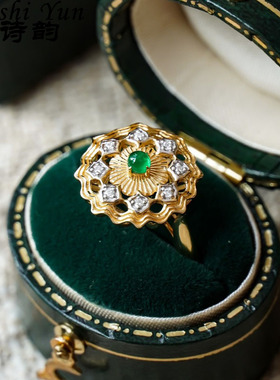 帕诗韵S925纯银浮雕镶钻花朵戒指