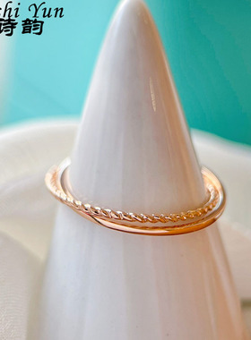 帕诗韵S925麻花素圈交叉双环戒指