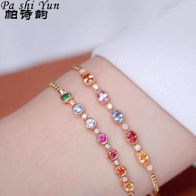 通体s925纯银彩色蓝宝手链