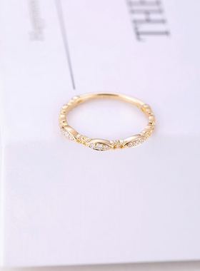 帕诗韵s925纯银镶钻花纹戒指简约个性小众时尚气质尾戒指环日系女