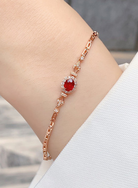 帕诗韵s925纯银鸽血红宝石手链贵气时尚百搭轻奢高级感女式首饰