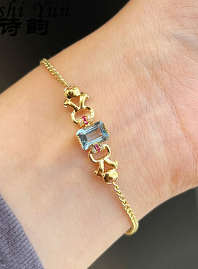 帕诗韵甜美小清新文艺风镶嵌水蓝色方糖锆石手链日常百搭约会饰品