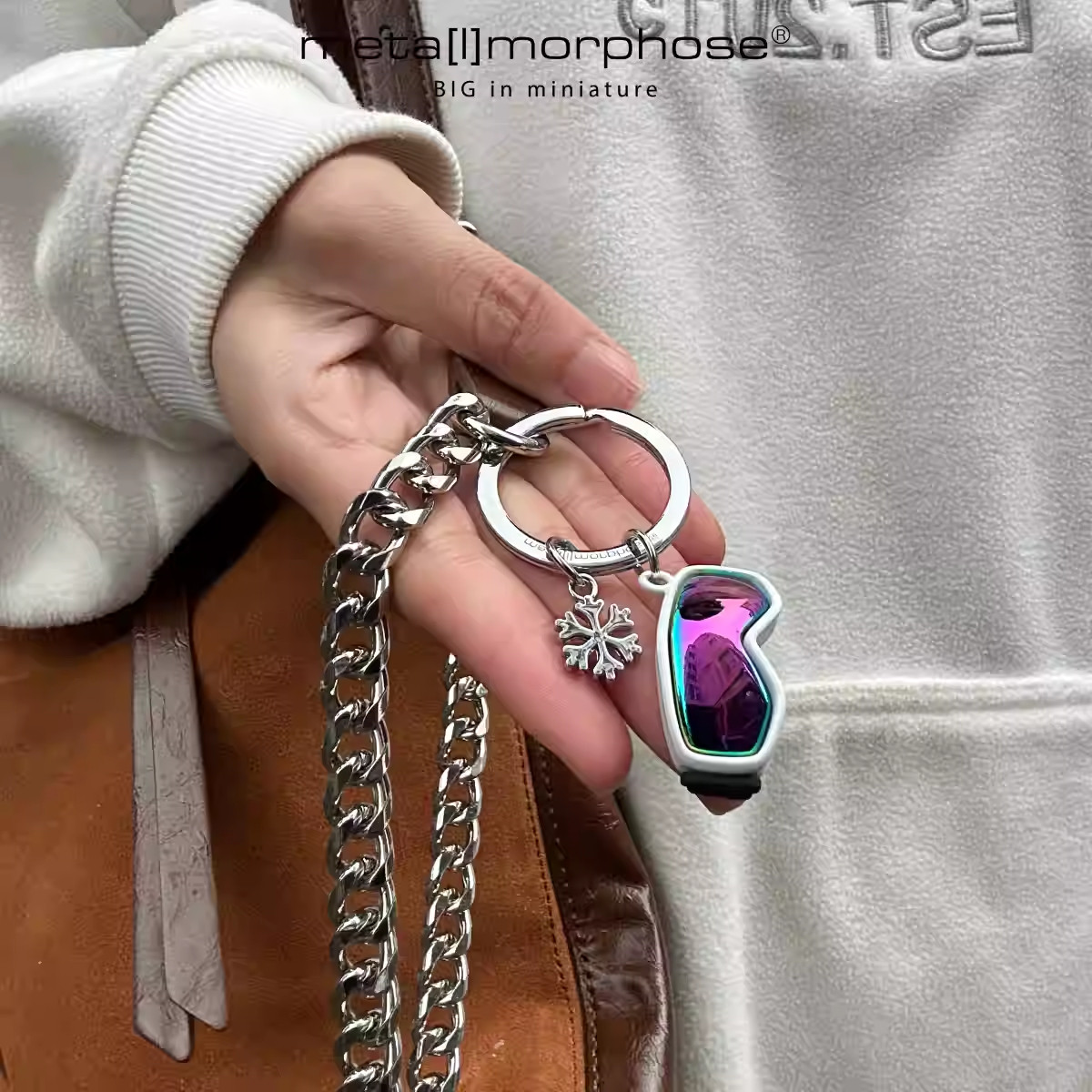 比利时滑雪护目镜炫彩潮人钥匙扣挂件 百搭质感礼品metalmorphose