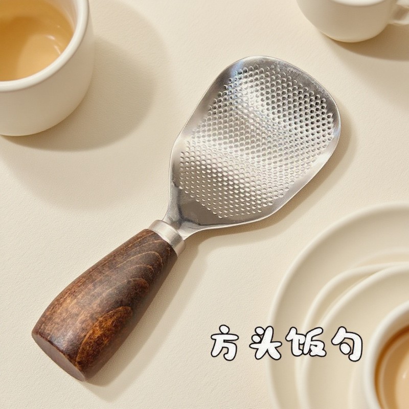 不锈钢饭勺米饭木柄可立式食品级铲饭勺子饭勺家用盛饭勺子