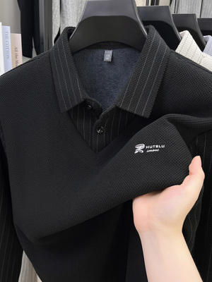 雪尼尔加绒加厚毛衣男假两件衬衫领一体绒保暖卫衣打底针织衫内搭