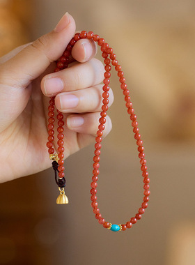 天然凉山南红玛瑙项链女高瓷绿松项链高级感国风锁骨链本命年