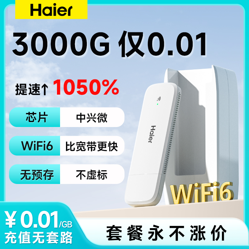海尔随身wifi2024新款5移动无线网络随身wifi6无限速纯流量上网卡4g免插卡路由器便携式wi-fi车载wilf小米6