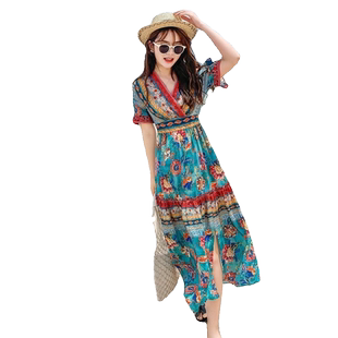 海边度假连衣裙女夏季超仙气质波西米亚民族风裙子三亚沙滩长裙女