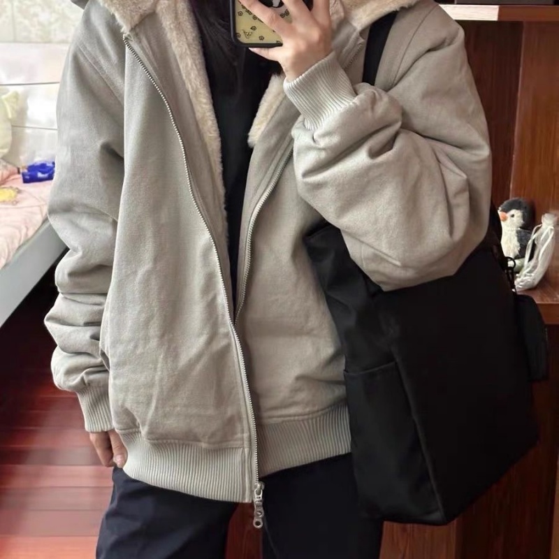 羊羔绒毛外套女2024秋冬新款学生宽松百搭加绒加厚连帽保暖棉服女