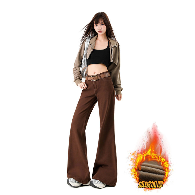 加绒加厚咖啡色美式低腰阔腿喇叭牛仔裤女不贴腿宽松喇叭裤子,女装/女士精品,牛仔裤,淘宝优惠券,粉丝福利购,淘宝优惠卷