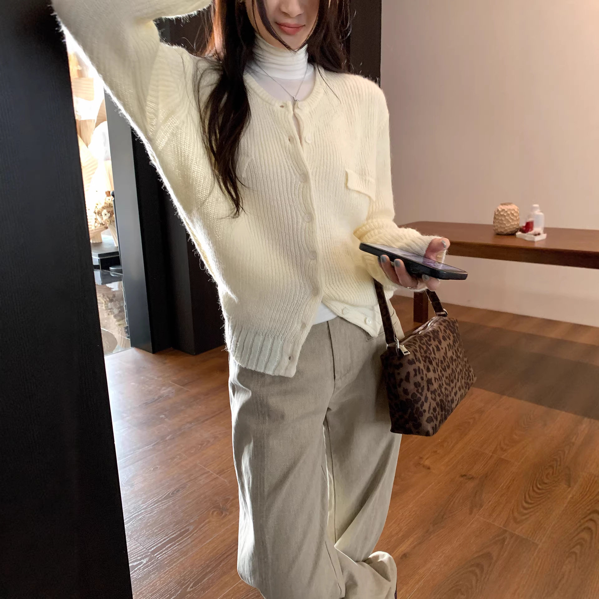 【实拍】春秋女款叠穿开衫毛衣外套针织打底衫上衣