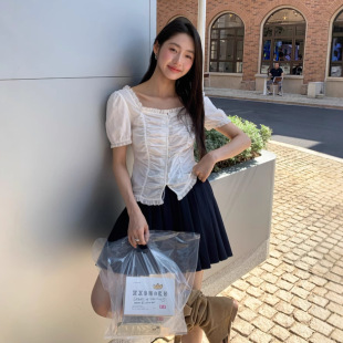 小衫 诠释美 衬衣木耳方领别致褶皱泡泡袖 NEWOPEN 女 25夏法式
