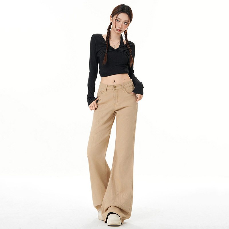 卡其绣花弹力微喇叭牛仔裤女秋冬高腰显瘦不贴腿刺绣拖地裤依春,女装/女士精品,牛仔裤,淘宝优惠券,粉丝福利购,淘宝优惠卷