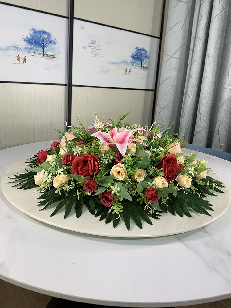 餐桌中间摆花花假花电动转盘台花酒店包厢圆桌中间摆设装饰花