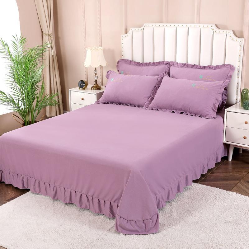 加厚磨毛双人床床单单件纯色被单单独床裙枕套三件套床罩遮丑威东