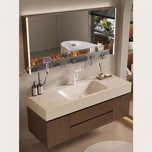 2025新款热弯一体盆中古风浴室柜组合多层实木卫生间洗漱台洗手池