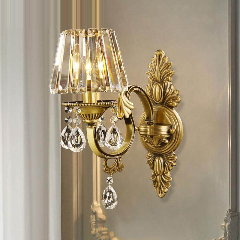 全铜水晶壁灯欧式单头透明色灯罩温馨楼梯过道卧室床头灯