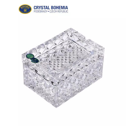 捷克进口BOHEMIA 欧式高颜值透明水晶玻璃 带盖烟灰缸家居摆件