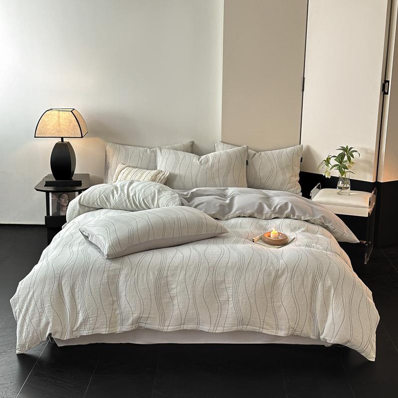 2024秋冬新款纯棉A类三层纱加厚磨毛大提花四件套被套床单三件套