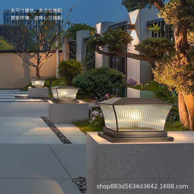 全铜太阳能柱头灯户外防水庭院灯接电款现代围墙柱子别墅大门柱灯