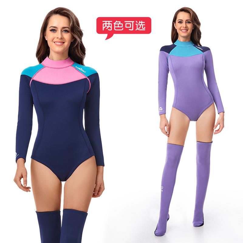 分体新款女士专业女潜水袜连体加厚保暖全套装备防晒冲浪服潜水服