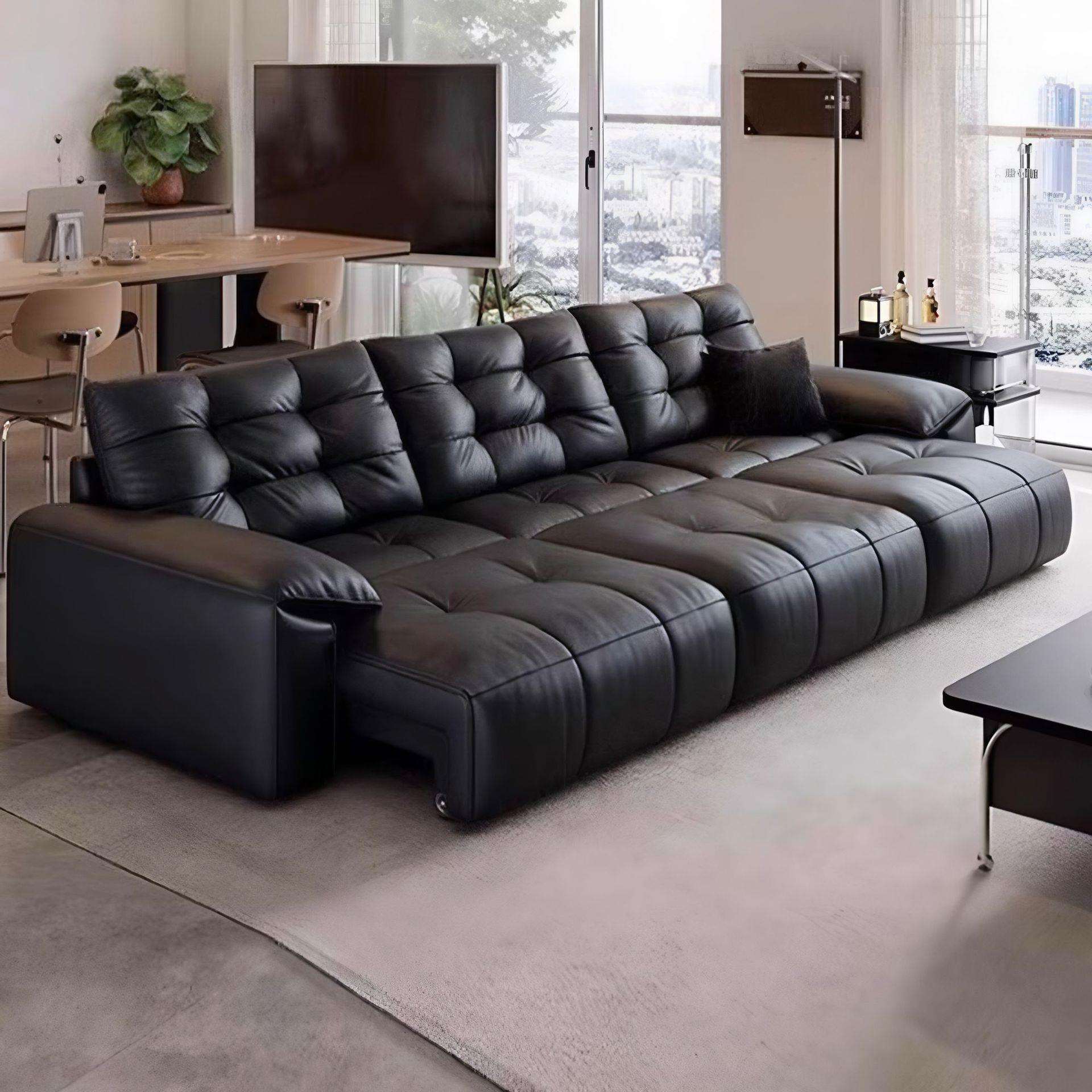 真皮沙发意式极简拉点软包零靠墙电动伸缩多功能沙发简约客厅头层