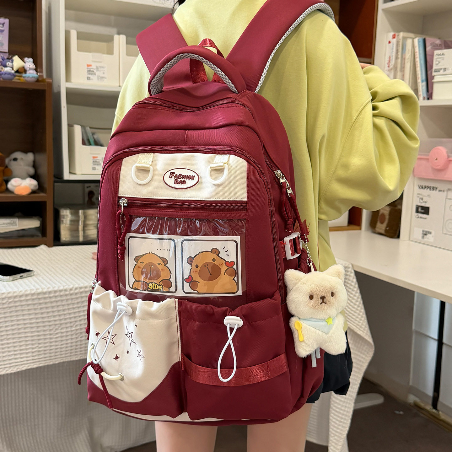 新款日系ins清新甜美撞色拼接吧唧痛包学生书包大容量双肩包