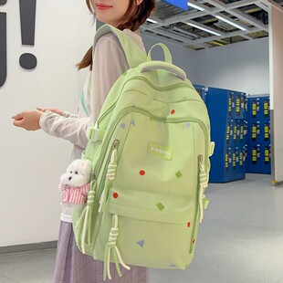 元气青柠绿双色积木印花学生背包女生日常上课假日出游踏青双肩包