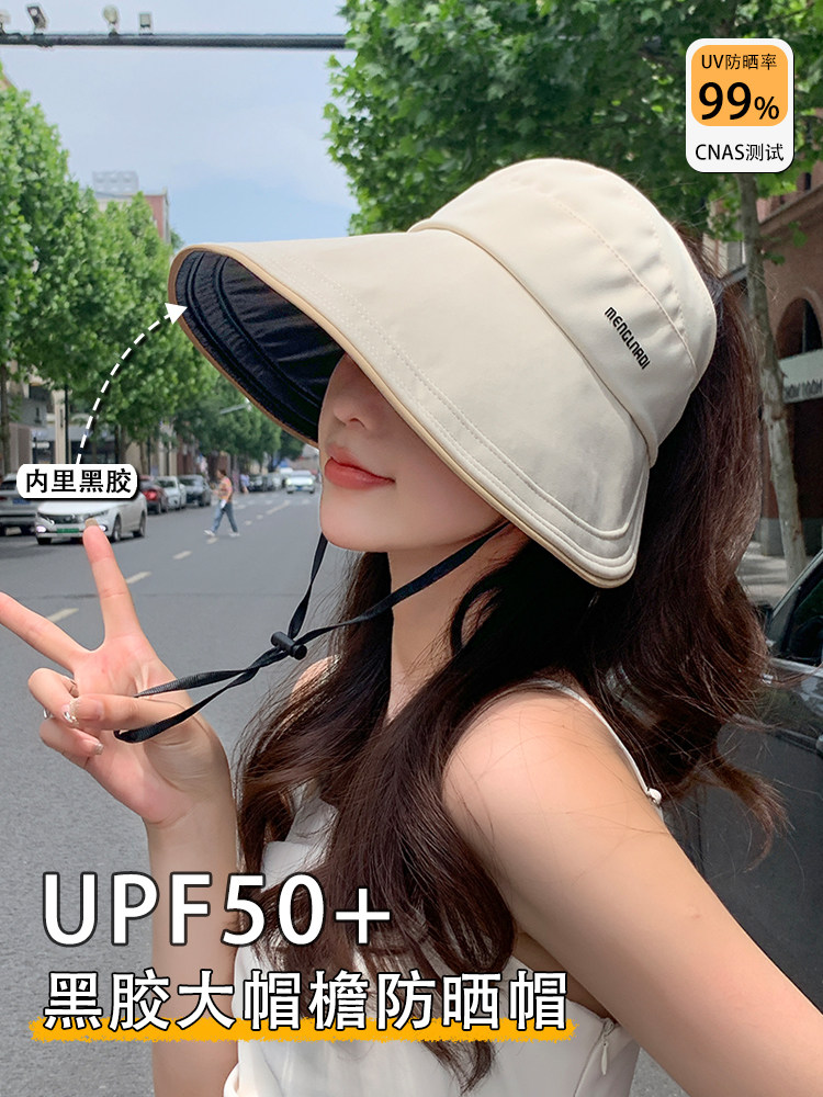 2026新款扎马尾空顶防晒帽子女夏季防紫外线太阳帽骑车遮阳渔夫帽