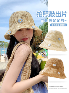 夏季 百搭太陽帽出游海邊沙灘帽防曬水桶帽潮 遮陽帽子女可折疊韓版