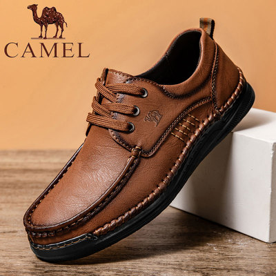 骆驼皮鞋男新款真皮软底爸爸鞋子