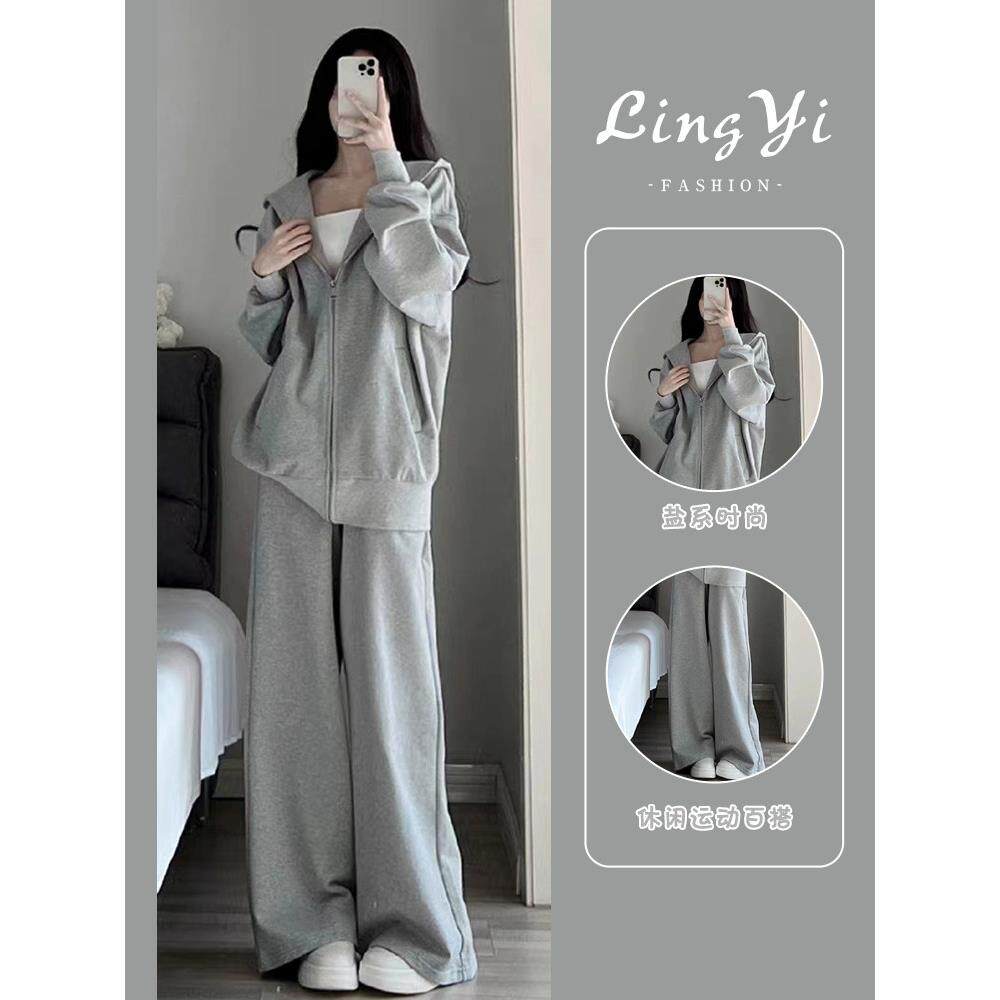 运动服套装女春秋宽松显瘦韩版时尚洋派纯棉休闲上衣休闲两件式跑