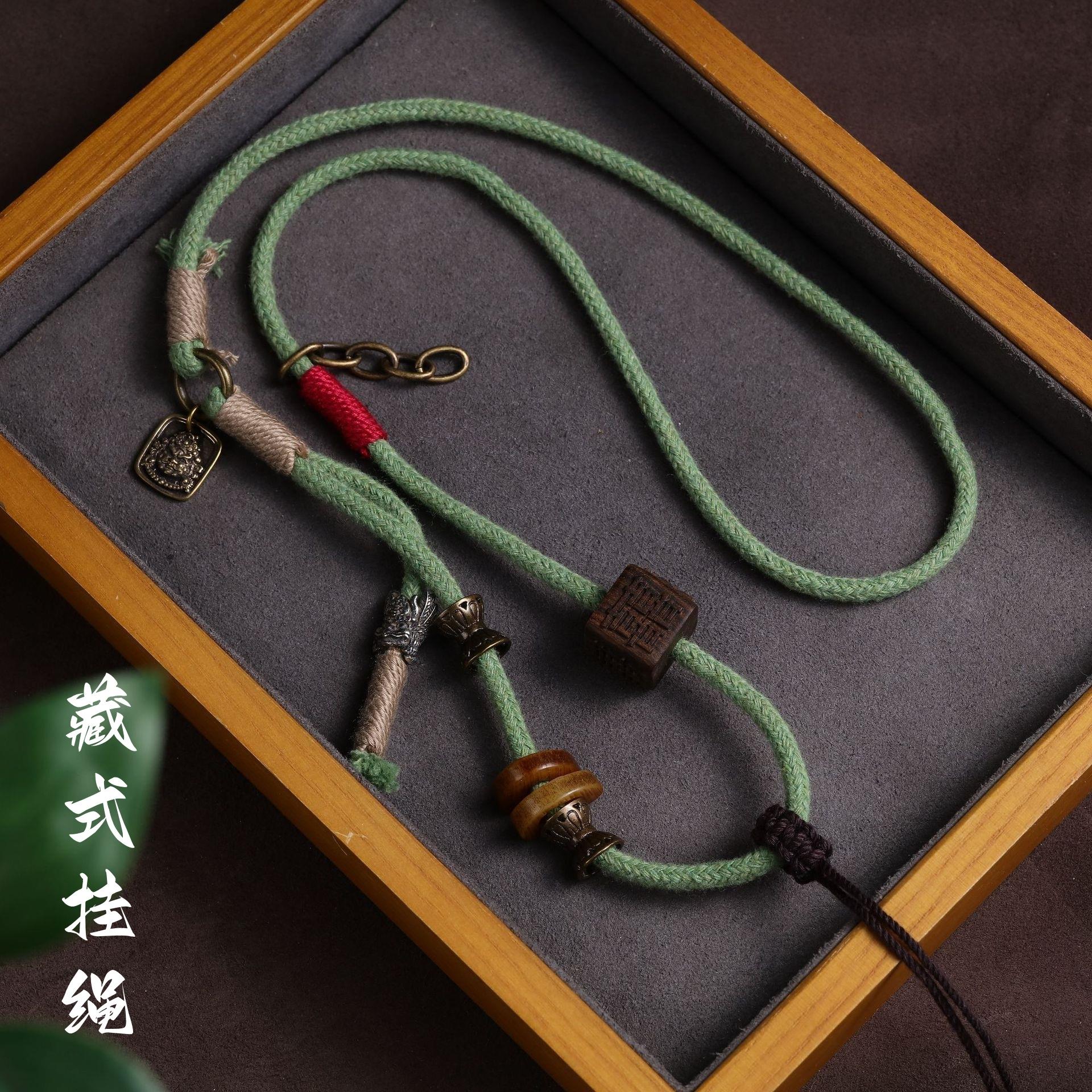 藏式手工编织绳大黑天唐卡吊坠绳天珠佛牌项链绳蜜蜡挂件绳锁骨链