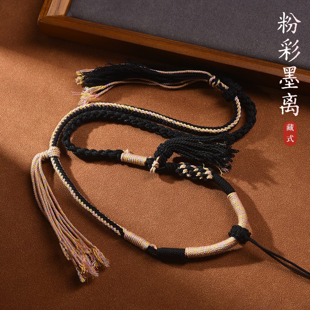 藏式手工编织绳唐卡吊坠绳天珠佛牌项链绳蜜蜡朱砂挂绳挂件绳粗款