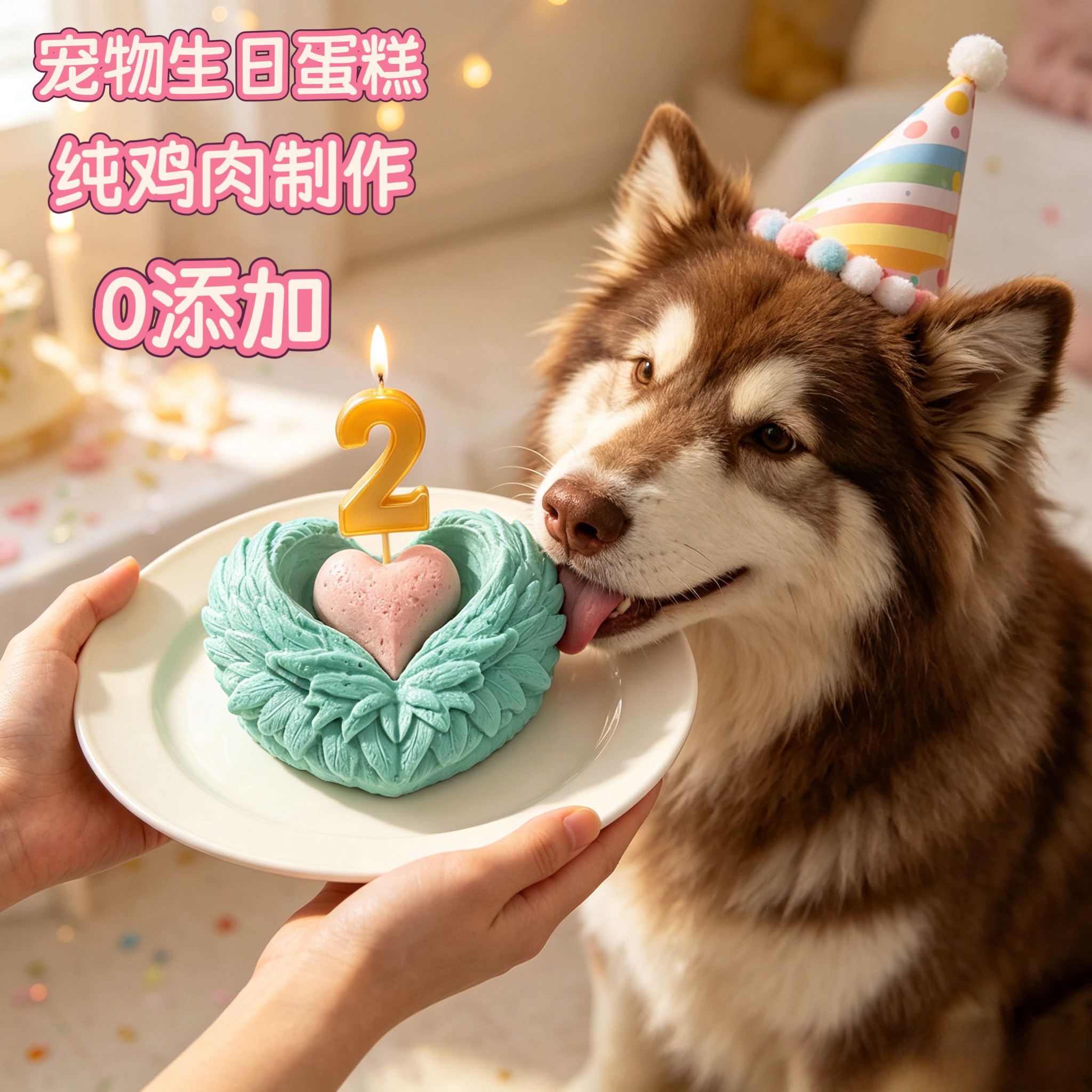 小宠一狼宠物生日爱心羽毛蛋糕狗猫零食纯鸡肉中型犬柯基边牧柴犬