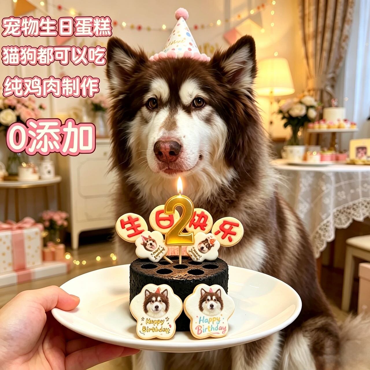 小宠一狼宠物生日蛋糕饼干零食定制狗猫咪照片名字插牌鸡肉无添加