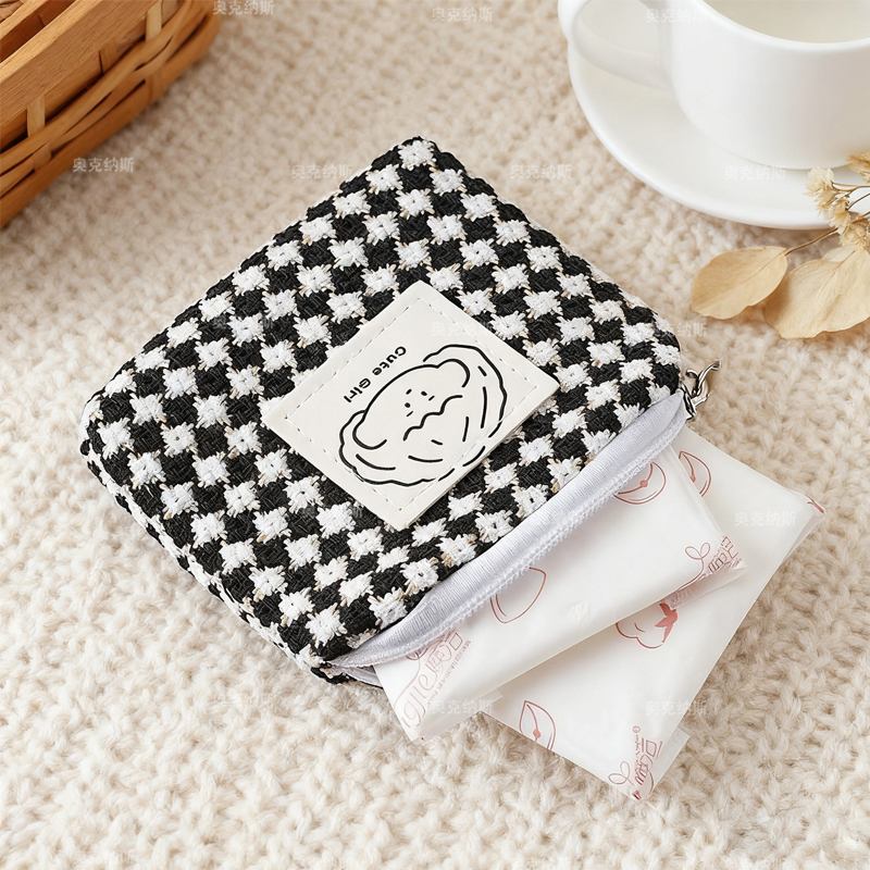 新款格子零钱包女小巧便携韩版学生可爱创意收纳包黑白格mini包包
