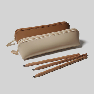 简约黑色文具pu皮质笔袋学生大容量少女心可爱女日系化妆刷收纳袋