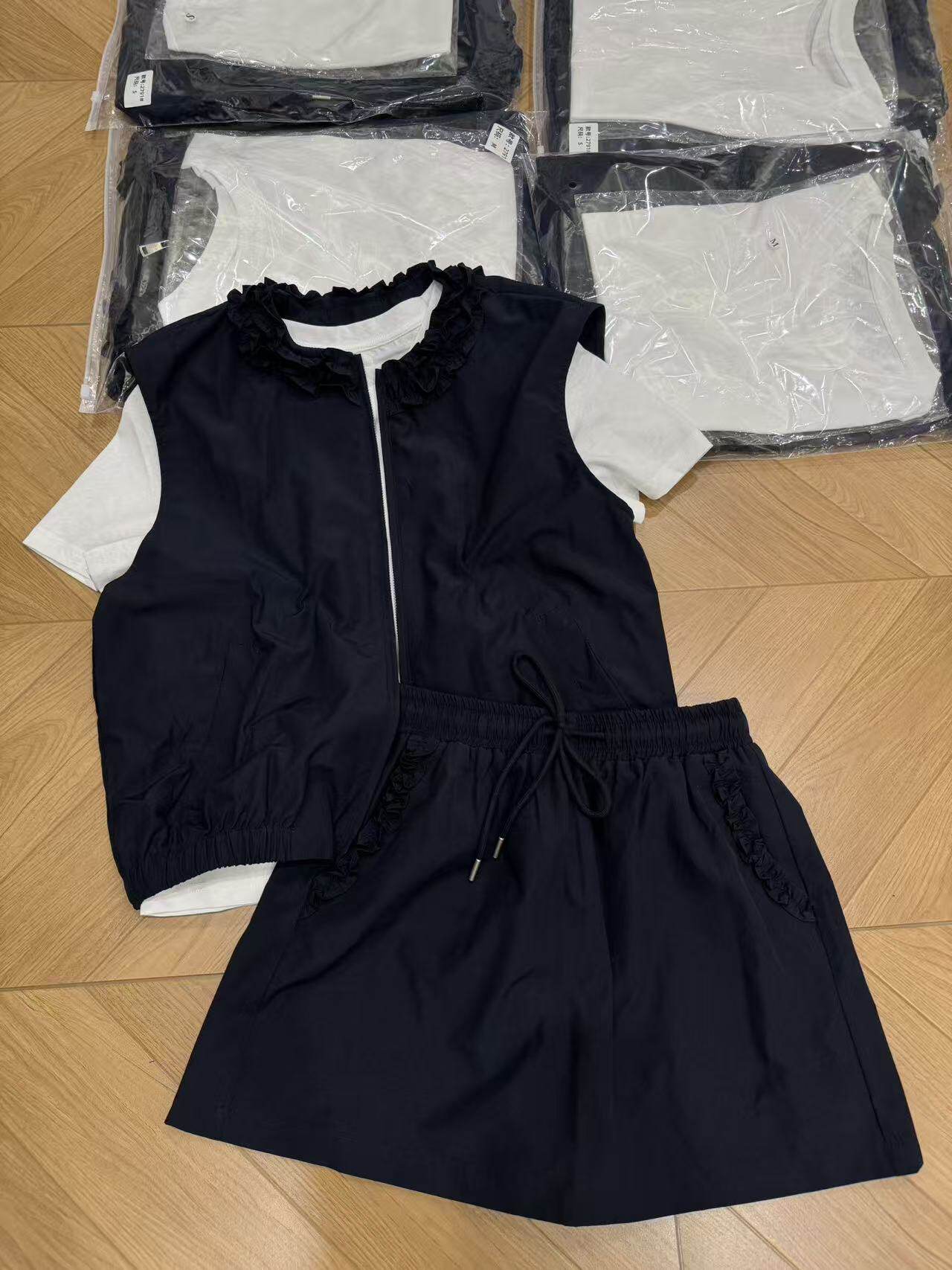 欧洲站2026夏季新款欧货时尚圆领T+拉链马甲+短裙套装女三件套