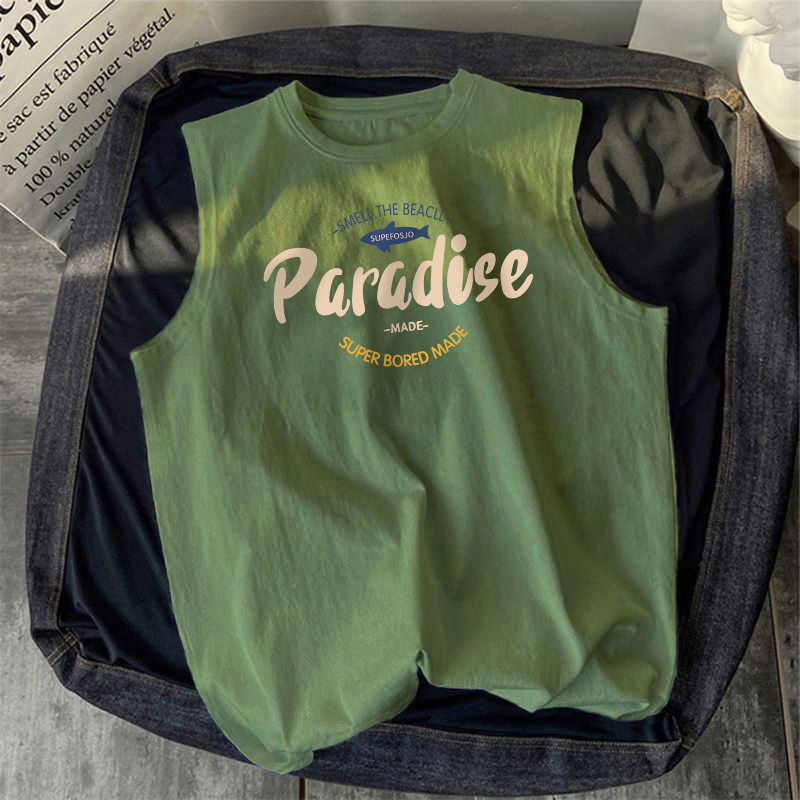 纯棉背心男士夏季新款ins潮牌港风运动休闲大码坎肩无袖t恤上衣服