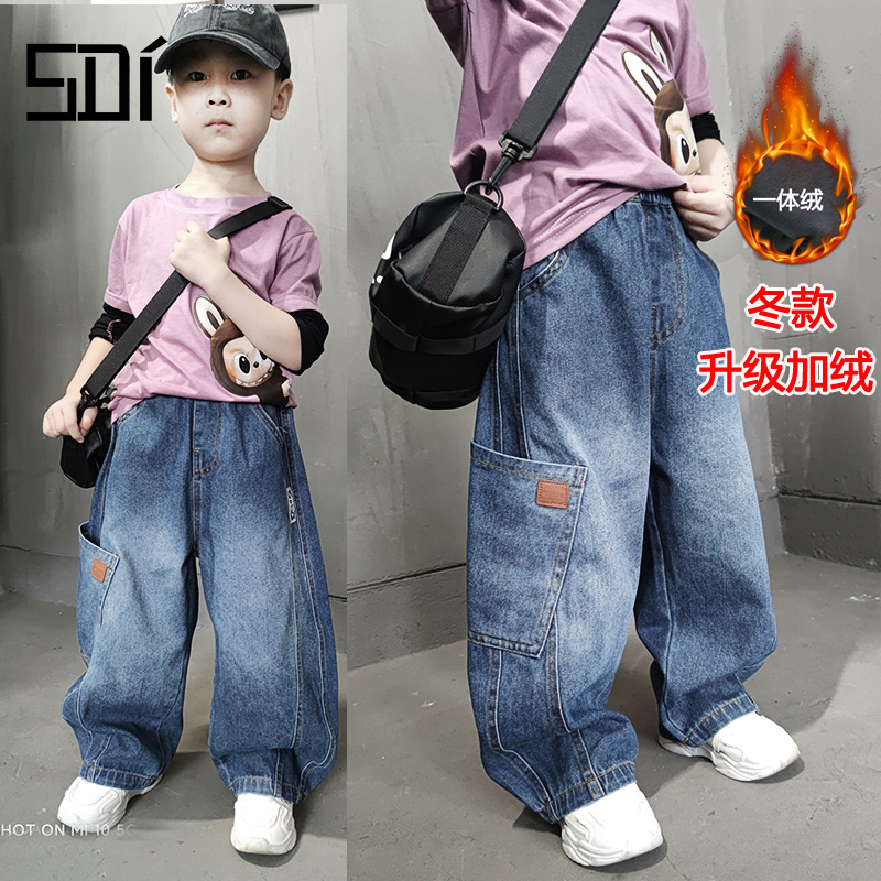 笙笛男童加绒牛仔裤中大童弯刀裤