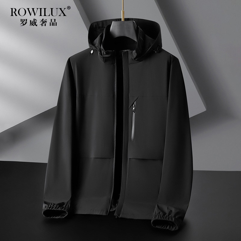 高端黑色大码运动连帽夹克男士外套户外春秋薄款胖哥休闲茄克外套
