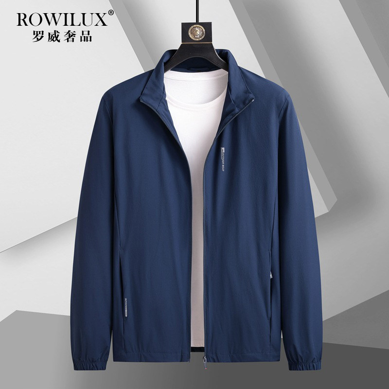轻奢宝蓝大码运动立领夹克男士外套春秋款中年加肥加大速干运动服
