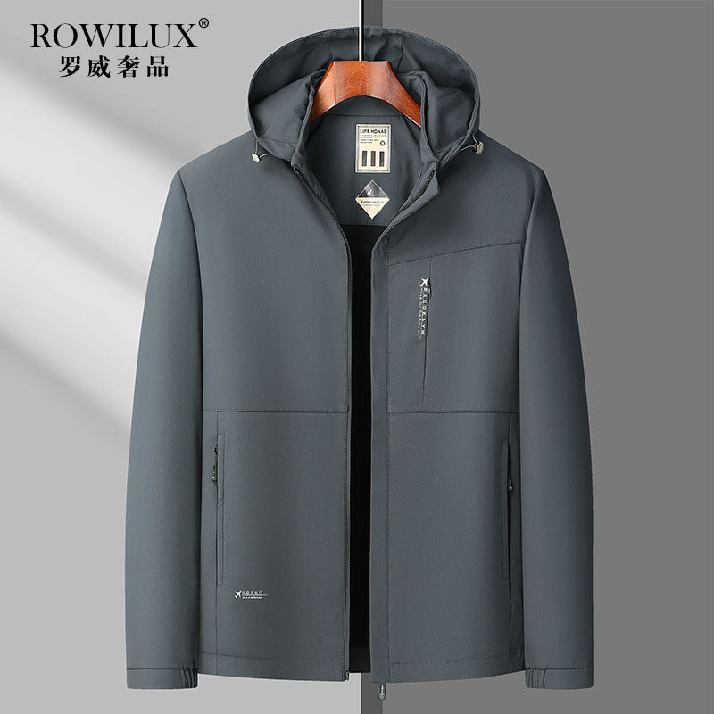 高端中年大码连帽夹克外套男春秋款加肥加大商务休闲防风轻奢外套