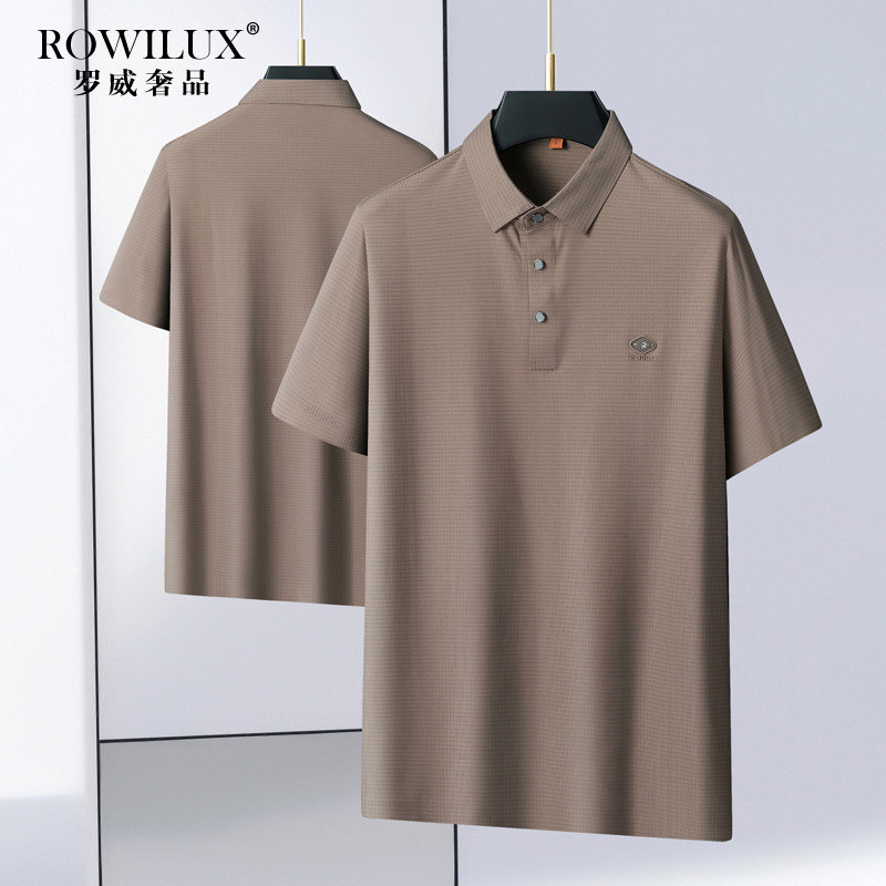 高级感大码卡其色冰丝POLO衫男短袖夏季中年宽松免烫商务休闲t恤