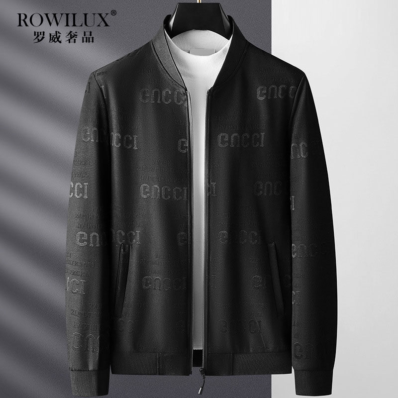 轻奢刺绣棒球领黑色商务夹克男外套大码春秋款潮胖加肥加大棒球服